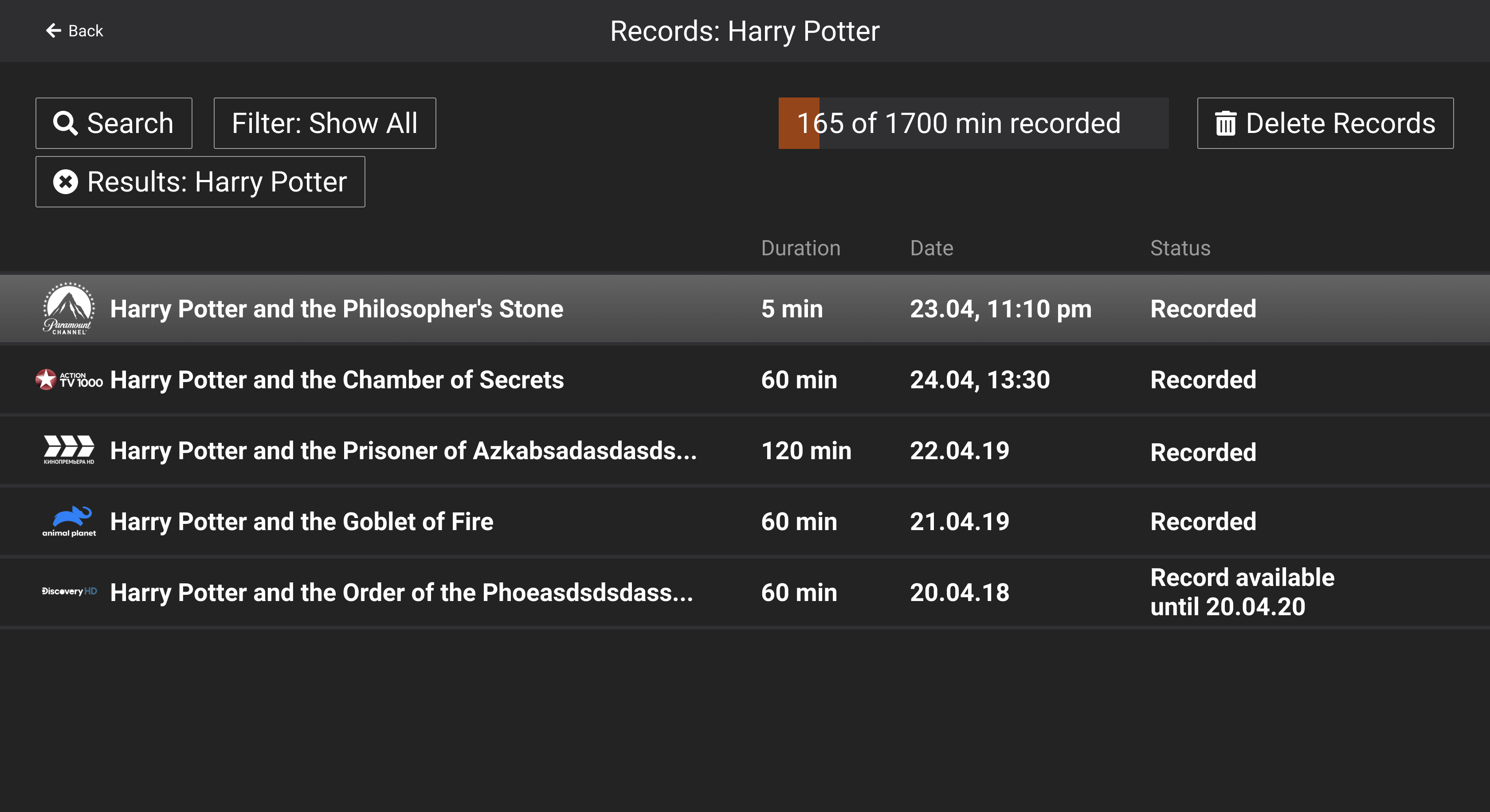 nPVR Personal Video Recorder) in Telebreeze Multiplatform Player